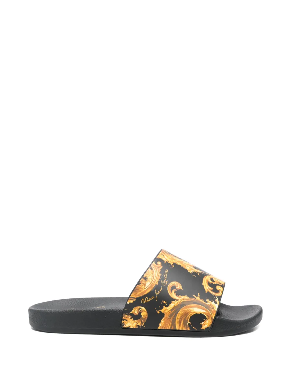 Jeans Couture baroque-print slides